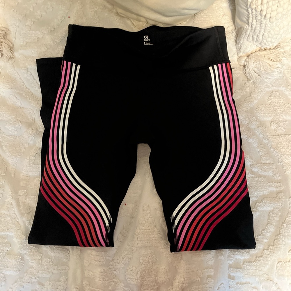 GAP Black Leggings with Pink and White Stripes